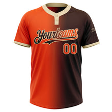 Laden Sie das Bild in den Galerie-Viewer, Custom Brown Orange-Cream Gradient Fashion Two-Button Unisex Softball Jersey