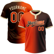 Laden Sie das Bild in den Galerie-Viewer, Custom Brown Orange-Cream Gradient Fashion Two-Button Unisex Softball Jersey