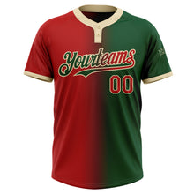 Загрузить изображение в средство просмотра галереи, Custom Green Red-Cream Gradient Fashion Two-Button Unisex Softball Jersey