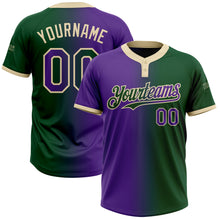 Загрузить изображение в средство просмотра галереи, Custom Green Purple-Cream Gradient Fashion Two-Button Unisex Softball Jersey