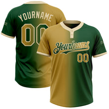 Загрузить изображение в средство просмотра галереи, Custom Green Old Gold-Cream Gradient Fashion Two-Button Unisex Softball Jersey