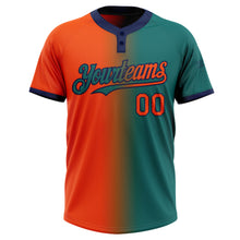Load image into Gallery viewer, Custom Teal Orange-Navy Gradient Fashion Two-Button Unisex Softball Jersey