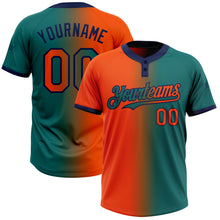 Load image into Gallery viewer, Custom Teal Orange-Navy Gradient Fashion Two-Button Unisex Softball Jersey