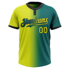 Загрузить изображение в средство просмотра галереи, Custom Teal Neon Yellow-Black Gradient Fashion Two-Button Unisex Softball Jersey
