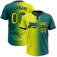 Загрузить изображение в средство просмотра галереи, Custom Teal Neon Yellow-Black Gradient Fashion Two-Button Unisex Softball Jersey