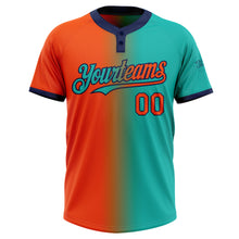 Загрузить изображение в средство просмотра галереи, Custom Aqua Orange-Navy Gradient Fashion Two-Button Unisex Softball Jersey