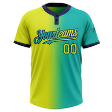 Загрузить изображение в средство просмотра галереи, Custom Aqua Neon Yellow-Navy Gradient Fashion Two-Button Unisex Softball Jersey