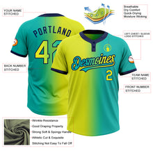 Загрузить изображение в средство просмотра галереи, Custom Aqua Neon Yellow-Navy Gradient Fashion Two-Button Unisex Softball Jersey