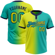 Загрузить изображение в средство просмотра галереи, Custom Aqua Neon Yellow-Navy Gradient Fashion Two-Button Unisex Softball Jersey