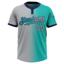 Загрузить изображение в средство просмотра галереи, Custom Aqua Gray-Navy Gradient Fashion Two-Button Unisex Softball Jersey