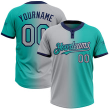 Загрузить изображение в средство просмотра галереи, Custom Aqua Gray-Navy Gradient Fashion Two-Button Unisex Softball Jersey