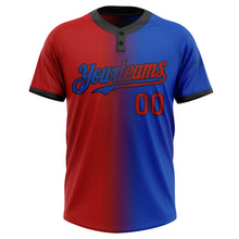 Load image into Gallery viewer, Custom Thunder Blue Red-Black Gradient Fashion Two-Button Unisex Softball Jersey
