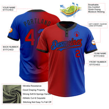 Load image into Gallery viewer, Custom Thunder Blue Red-Black Gradient Fashion Two-Button Unisex Softball Jersey
