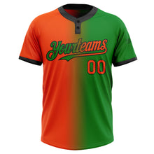 Загрузить изображение в средство просмотра галереи, Custom Grass Green Orange-Black Gradient Fashion Two-Button Unisex Softball Jersey