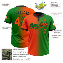 Загрузить изображение в средство просмотра галереи, Custom Grass Green Orange-Black Gradient Fashion Two-Button Unisex Softball Jersey