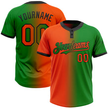 Загрузить изображение в средство просмотра галереи, Custom Grass Green Orange-Black Gradient Fashion Two-Button Unisex Softball Jersey