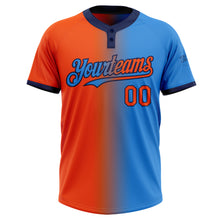 Charger l'image dans la galerie, Custom Electric Blue Orange-Navy Gradient Fashion Two-Button Unisex Softball Jersey
