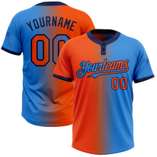 Charger l'image dans la galerie, Custom Electric Blue Orange-Navy Gradient Fashion Two-Button Unisex Softball Jersey