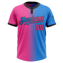 Charger l'image dans la galerie, Custom Electric Blue Pink-Black Gradient Fashion Two-Button Unisex Softball Jersey