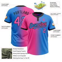 Charger l'image dans la galerie, Custom Electric Blue Pink-Black Gradient Fashion Two-Button Unisex Softball Jersey