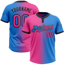 Charger l'image dans la galerie, Custom Electric Blue Pink-Black Gradient Fashion Two-Button Unisex Softball Jersey