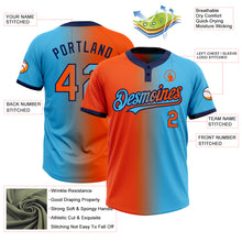 Загрузить изображение в средство просмотра галереи, Custom Sky Blue Orange-Navy Gradient Fashion Two-Button Unisex Softball Jersey