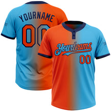 Загрузить изображение в средство просмотра галереи, Custom Sky Blue Orange-Navy Gradient Fashion Two-Button Unisex Softball Jersey