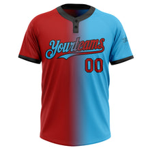 Charger l'image dans la galerie, Custom Sky Blue Red-Black Gradient Fashion Two-Button Unisex Softball Jersey