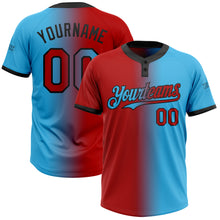 Charger l'image dans la galerie, Custom Sky Blue Red-Black Gradient Fashion Two-Button Unisex Softball Jersey