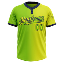 Загрузить изображение в средство просмотра галереи, Custom Neon Yellow Neon Green-Navy Gradient Fashion Two-Button Unisex Softball Jersey