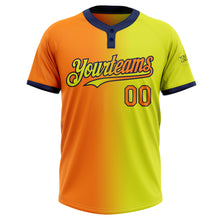 Загрузить изображение в средство просмотра галереи, Custom Neon Yellow Bay Orange-Navy Gradient Fashion Two-Button Unisex Softball Jersey