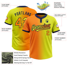 Загрузить изображение в средство просмотра галереи, Custom Neon Yellow Bay Orange-Navy Gradient Fashion Two-Button Unisex Softball Jersey