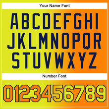 Загрузить изображение в средство просмотра галереи, Custom Neon Yellow Bay Orange-Navy Gradient Fashion Two-Button Unisex Softball Jersey