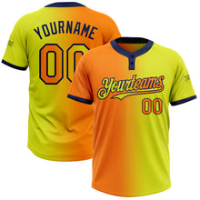 Загрузить изображение в средство просмотра галереи, Custom Neon Yellow Bay Orange-Navy Gradient Fashion Two-Button Unisex Softball Jersey