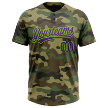 Загрузить изображение в средство просмотра галереи, Custom Camo Purple-Neon Green Salute To Service Two-Button Unisex Softball Jersey