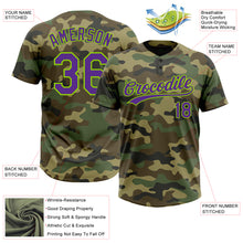 Загрузить изображение в средство просмотра галереи, Custom Camo Purple-Neon Green Salute To Service Two-Button Unisex Softball Jersey