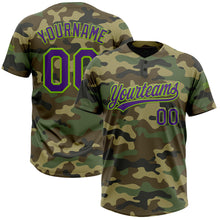 Загрузить изображение в средство просмотра галереи, Custom Camo Purple-Neon Green Salute To Service Two-Button Unisex Softball Jersey