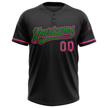 Load image into Gallery viewer, Custom Black Pink-Grass Green Two-Button Unisex Softball Jersey