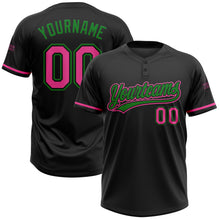 Load image into Gallery viewer, Custom Black Pink-Grass Green Two-Button Unisex Softball Jersey