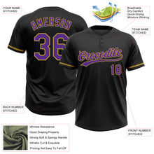 Laden Sie das Bild in den Galerie-Viewer, Custom Black Purple-Old Gold Two-Button Unisex Softball Jersey