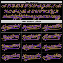 Laden Sie das Bild in den Galerie-Viewer, Custom Black Purple-Old Gold Two-Button Unisex Softball Jersey