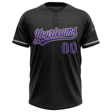 Laden Sie das Bild in den Galerie-Viewer, Custom Black Purple-Gray Two-Button Unisex Softball Jersey