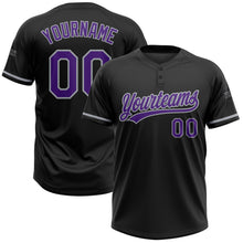 Laden Sie das Bild in den Galerie-Viewer, Custom Black Purple-Gray Two-Button Unisex Softball Jersey
