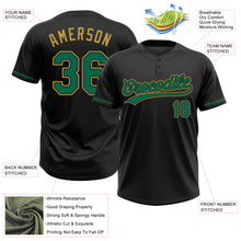 Загрузить изображение в средство просмотра галереи, Custom Black Kelly Green-Old Gold Two-Button Unisex Softball Jersey