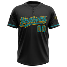 Загрузить изображение в средство просмотра галереи, Custom Black Teal-Yellow Two-Button Unisex Softball Jersey