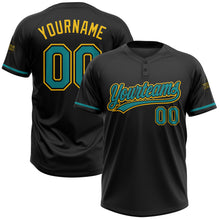 Загрузить изображение в средство просмотра галереи, Custom Black Teal-Yellow Two-Button Unisex Softball Jersey