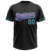 Загрузить изображение в средство просмотра галереи, Custom Black Teal-Purple Two-Button Unisex Softball Jersey