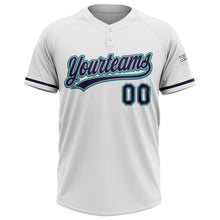 Load image into Gallery viewer, Custom White Navy Gray-Teal Two-Button Unisex Softball Jersey