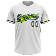 Load image into Gallery viewer, Custom White Neon Green-Black Two-Button Unisex Softball Jersey