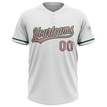 Загрузить изображение в средство просмотра галереи, Custom White Medium Pink-Kelly Green Two-Button Unisex Softball Jersey